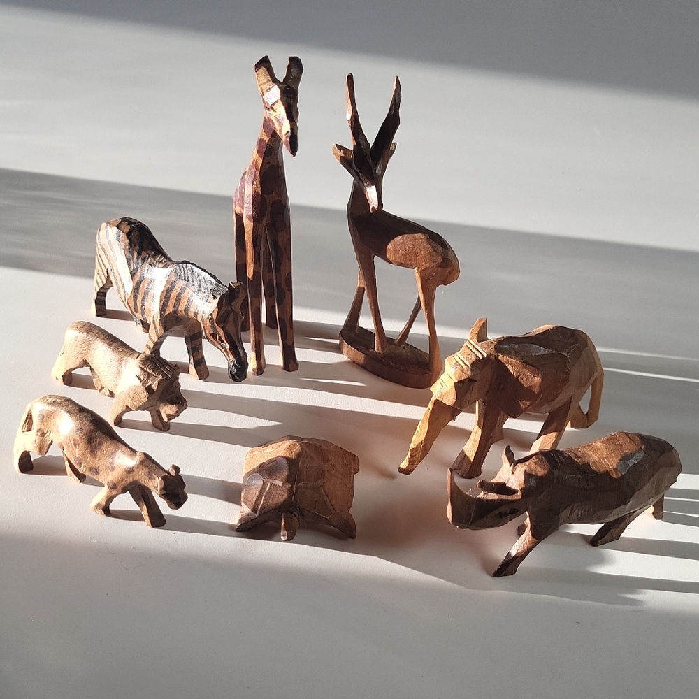 Handcrafted Wooden African Safari Animal Figurines